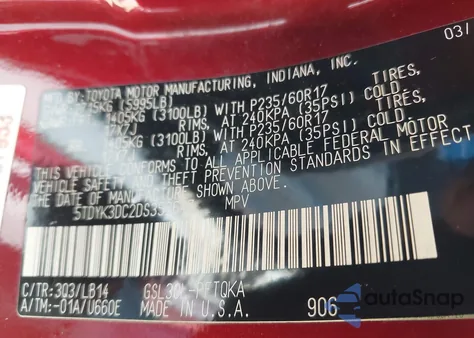 2013 Toyota Sienna Xle V6 7 Passenger Auto Access Seat from USA, damaged, VIN 5TDYK3DC2DS352647